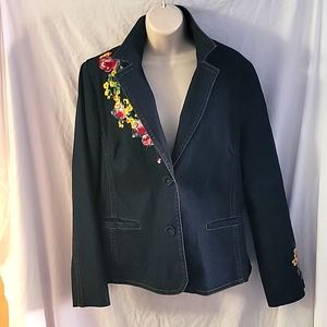 Womens The Little Traveler Floral Embroidered Jean Suit Jacket/Blazer size 12